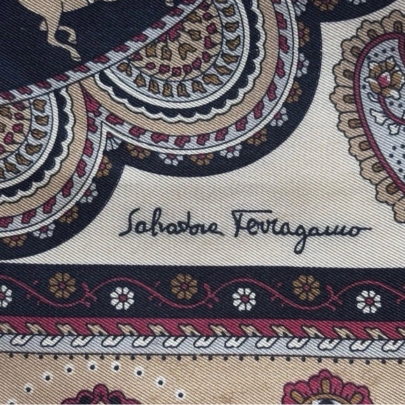 Vintage Salvatore Ferragamo Silk Equestrian And Paisley Themed Scarf 16.5”x16.5” - Picture 2 of 10